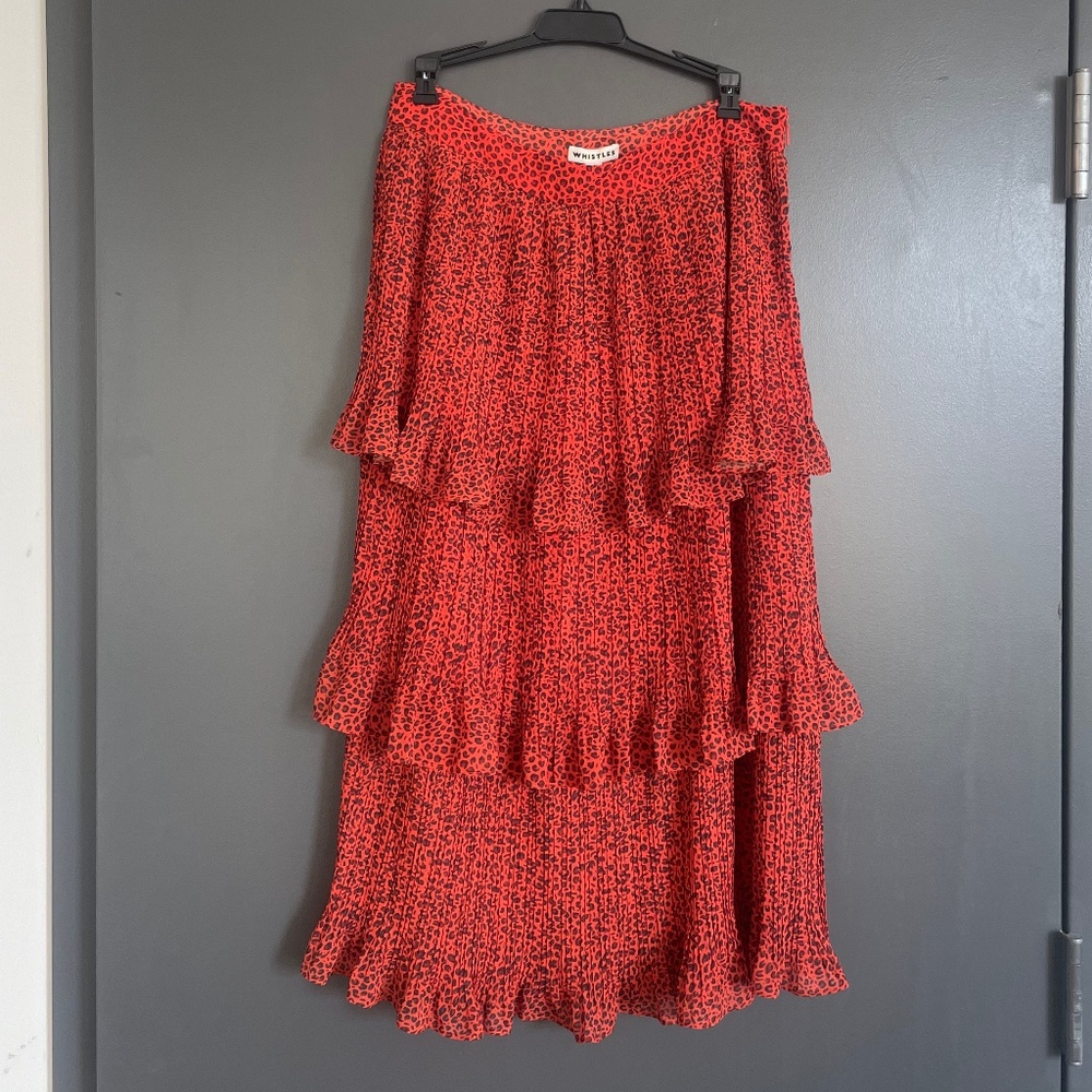 Whistles leopard print tiered midi skirt sz10